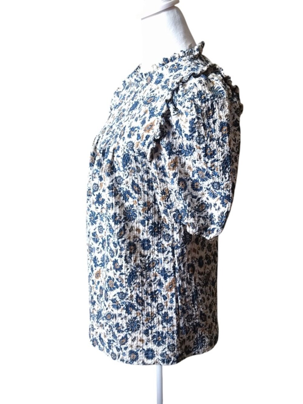 LOFT Floral Puff Short Sleeve Ruffle Accent Size Small Blouse Girly Boho - Picture 4 of 7